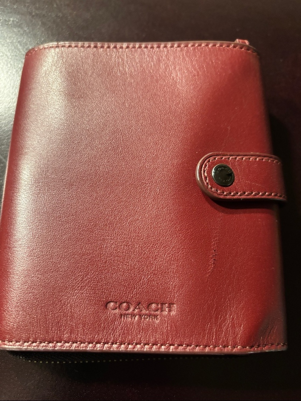 Coach Red Leather Button-Flap Wallet - Picture 5 of 6